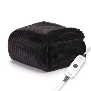 Sunbeam Heated Throw Blanket 60x50 Royal Posh Ribbed Ebony Adjustable Heat